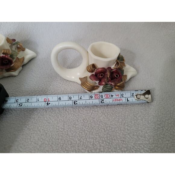 Set 2 Fall Maple Leaf Candle Stick Holder Roses Vintage Ceramic - Picture 5 of 11